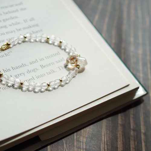 閃靈鑽方形白水晶14K手鏈