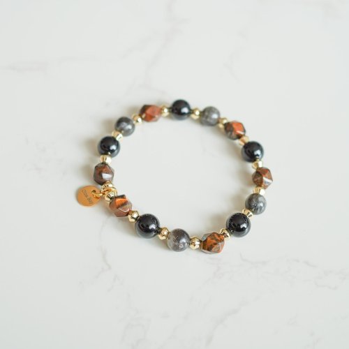 星輝骨幹天然黃虎眼黑碧璽14KGF純銀手鏈