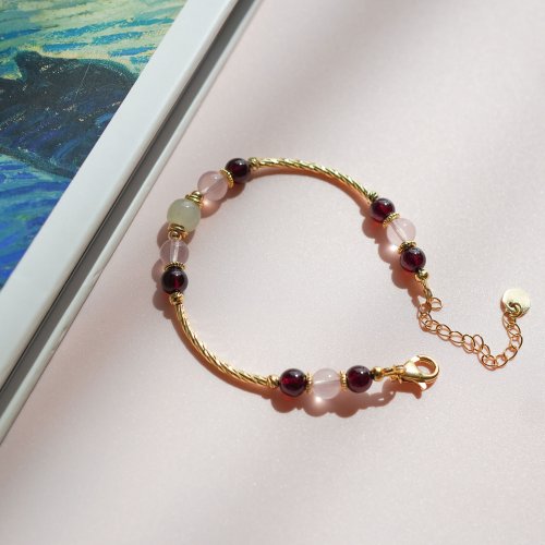 和田玉馬粉晶石榴石925純銀包金手鏈