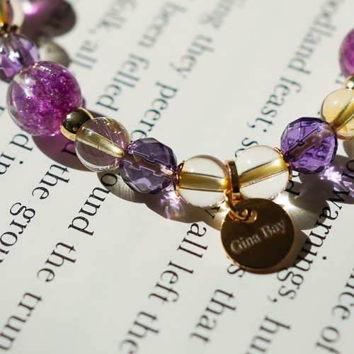 聚寶盆紫晶超七黃水晶切面紫晶14KGF手鏈