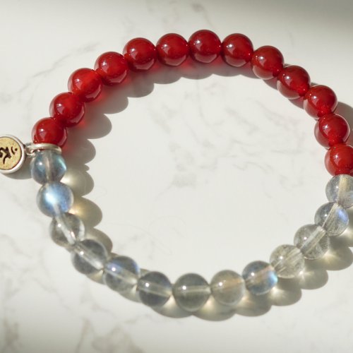 紅瑪瑙拉長石生肖轉運925純銀手鏈
