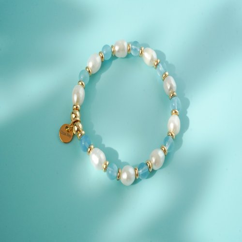 海藍寶淡水珍珠14KGF手鏈