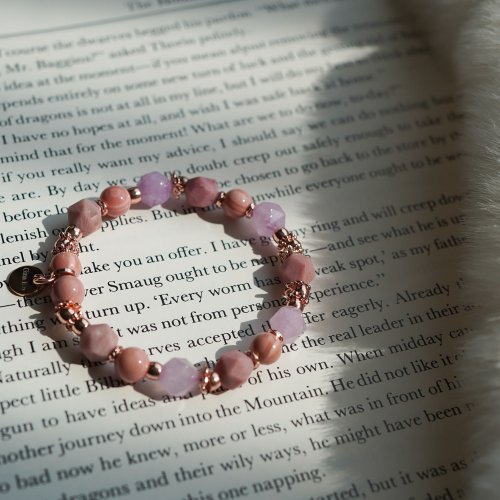 磨砂切面紅紋石切面薰衣草石粉澳寶14KGF手鏈