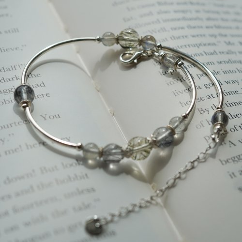 綠髮晶黑髮晶拉長石925純銀雙鏈