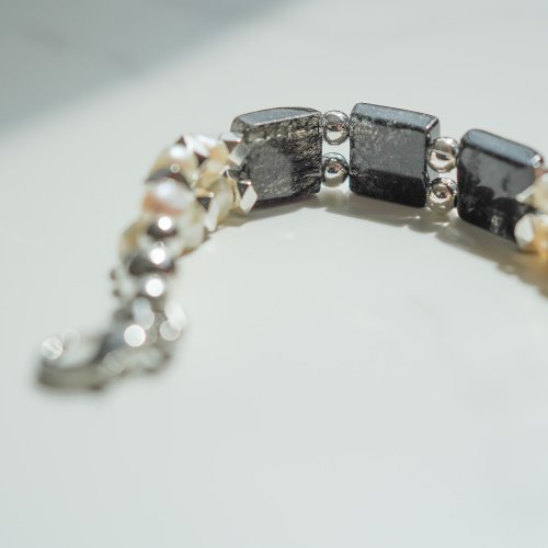 黑髮晶手排淡水珍珠14KGF手鏈