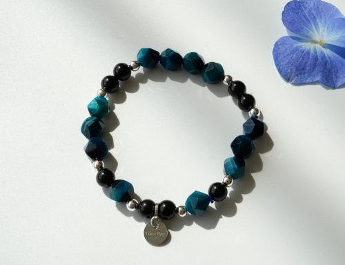 切面藍虎眼黑碧璽14KGF手鏈