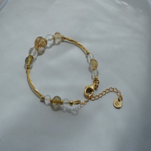 金髮晶白水晶月光石925純銀包金手鏈