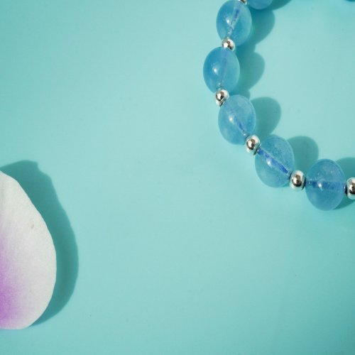 海藍寶淡水珠天河石14KGF手鏈