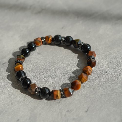 天然黃虎眼黑曜石14KGF手鏈