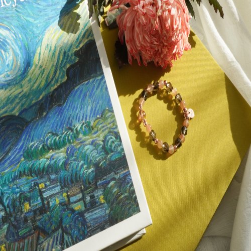 銅髮晶太陽石茶晶14KGF手鏈