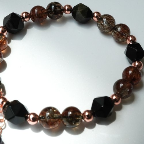 黑金超七金矅石925純銀包玫金手鏈