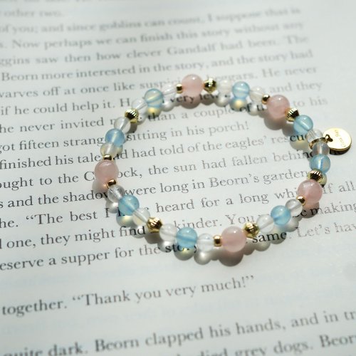 馬達拉斯加粉晶海藍寶月光石14KGF手鏈