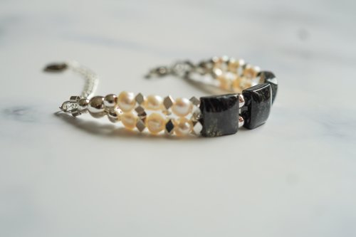 黑髮晶手排淡水珍珠14KGF手鏈