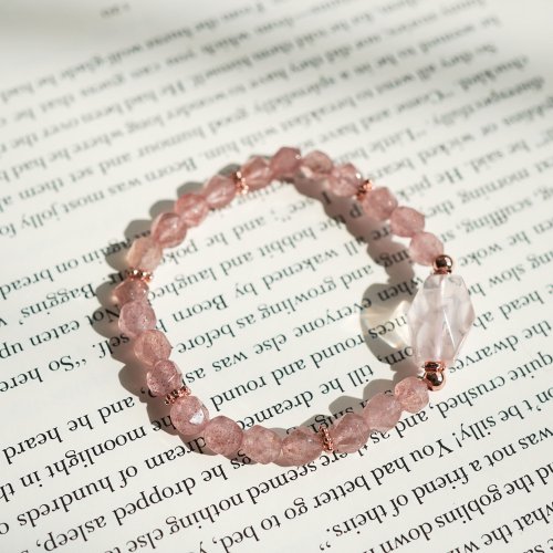 粉晶切面草莓晶14KGF手鏈