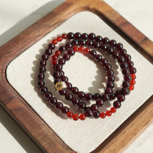 石榴石紅瑪瑙生肖轉運925純銀手鏈