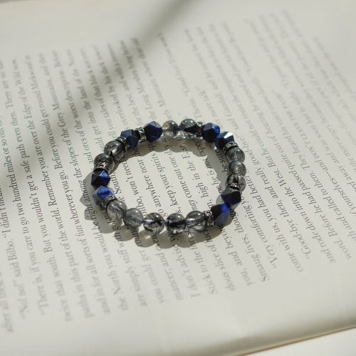 切面藍虎眼黑髪晶14KGF手鏈