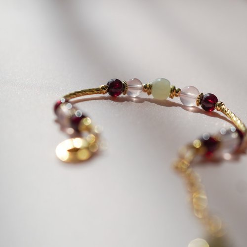 和田玉馬粉晶石榴石925純銀包金手鏈