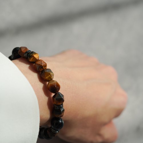 天然黃虎眼黑曜石14KGF手鏈