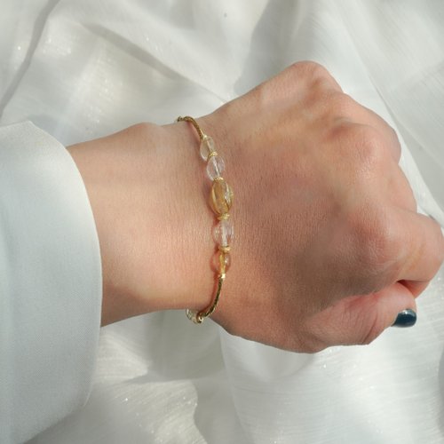 金髮晶白水晶月光石925純銀包金手鏈