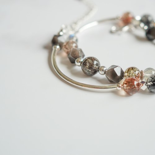 黑髮晶太陽石銀曜石黑金超七拉長石925純銀雙鏈