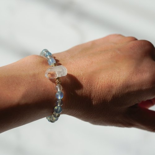 閃靈鑽海藍寶拉長石14KGF彈性手鏈