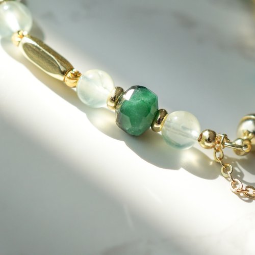 綠髮晶切面祖母綠葡萄石14KGF磁扣手鏈