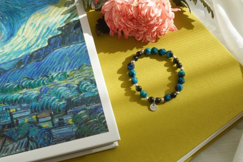 切面藍虎眼黑碧璽14KGF手鏈