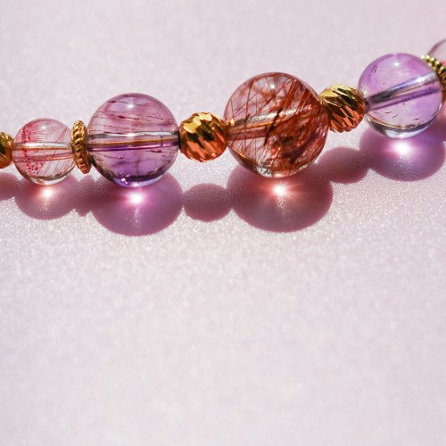 銅髮晶紫水晶紅膠花拉長石手鏈