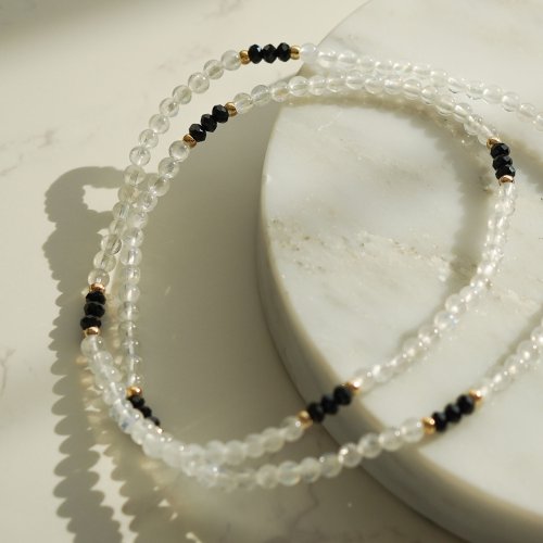 藍月光石切面黑碧璽14KGF手鏈