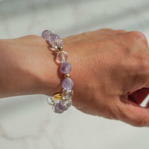 薰衣草紫晶白水晶14KGF手鏈