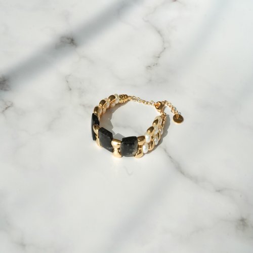 黑髮晶手排淡水珍珠14KGF手鏈