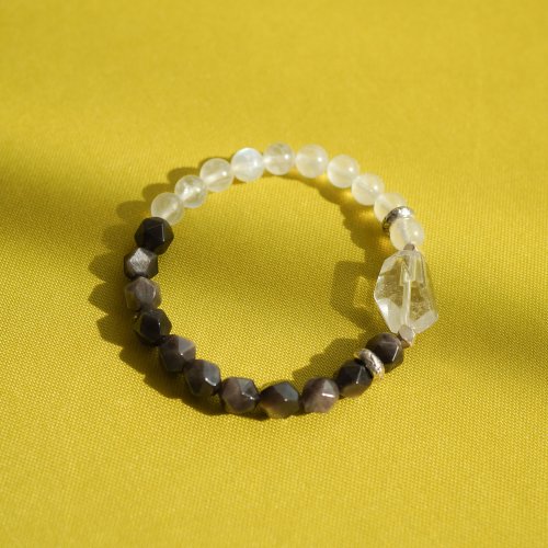 白水晶銀曜石藍月光石925純銀手鏈