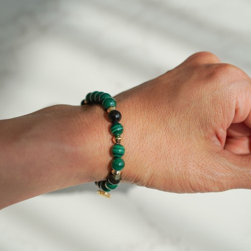 孔雀石黑碧璽925純銀手鏈