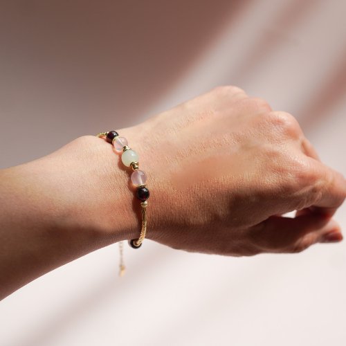 和田玉馬粉晶石榴石925純銀包金手鏈