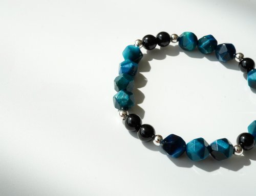 切面藍虎眼黑碧璽14KGF手鏈