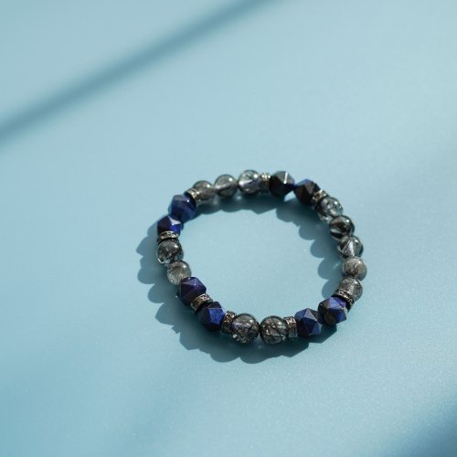 切面藍虎眼黑髪晶14KGF手鏈