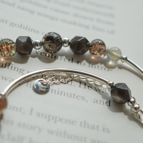 黑髮晶太陽石銀曜石黑金超七拉長石925純銀雙鏈