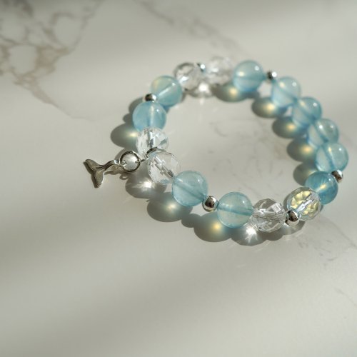 海藍寶切面白水晶925纯銀手鏈