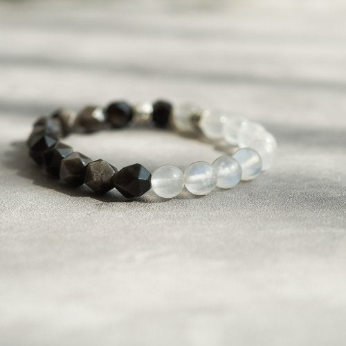 藍月光石銀曜石生肖轉運925純銀手鏈