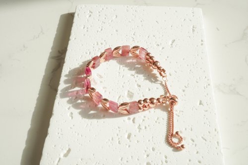 天然粉碧璽手排925純銀包玫瑰金手鏈