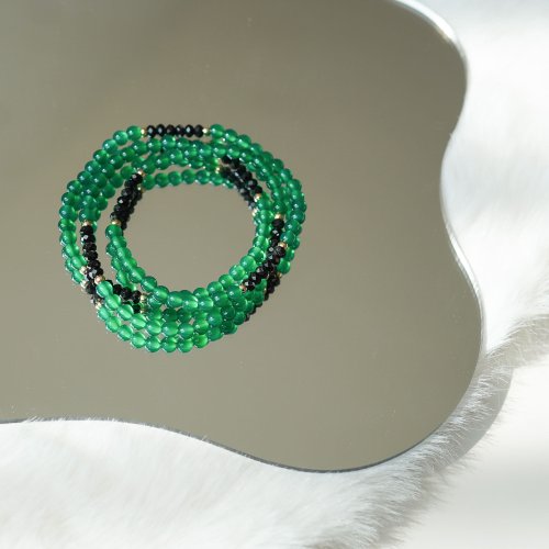 綠瑪瑙切面黑碧璽14KGF手鏈