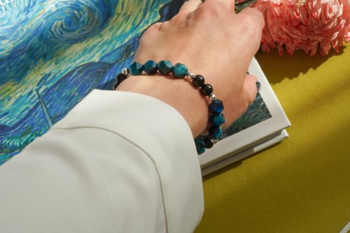 切面藍虎眼黑碧璽14KGF手鏈