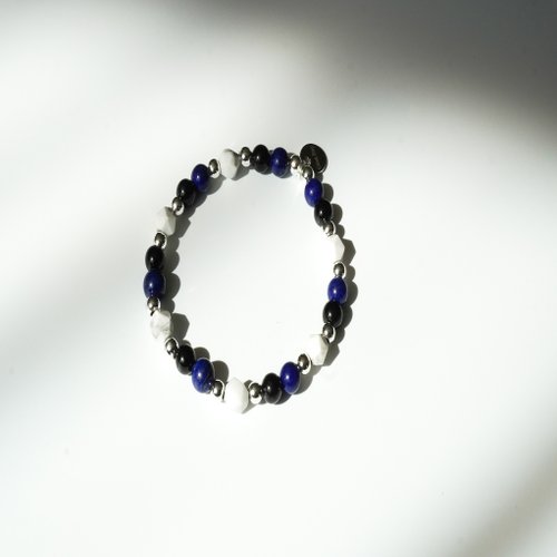 青金石黑碧璽白松石14KGF手鏈