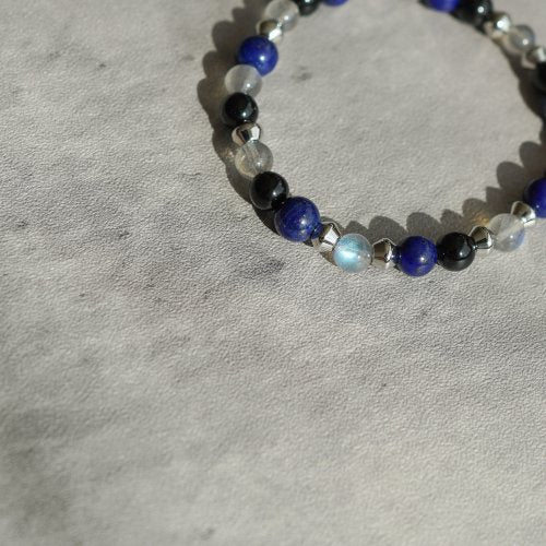 青金石黑碧璽拉長石14KGF手鏈