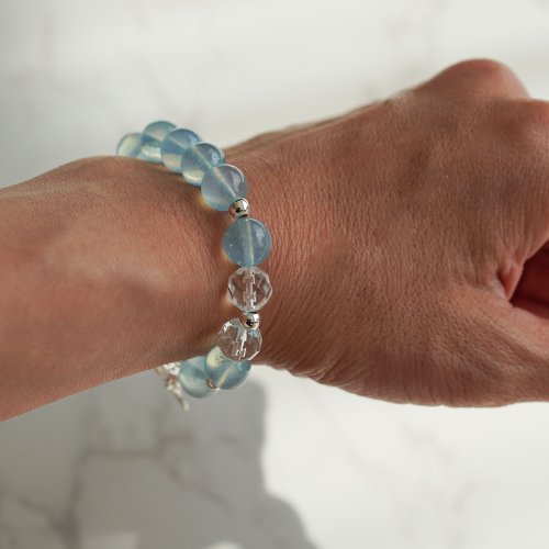 海藍寶切面白水晶925纯銀手鏈