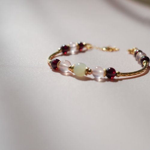 和田玉馬粉晶石榴石925純銀包金手鏈