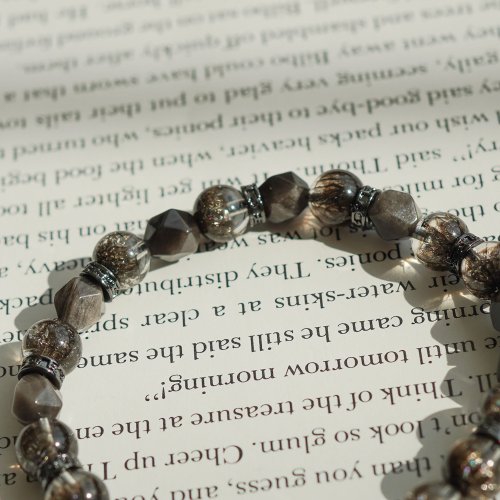 黑加侖超七銀曜石14KGF手鏈