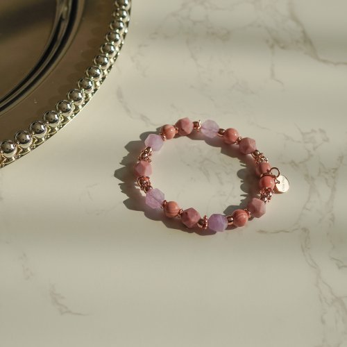 磨砂切面紅紋石切面薰衣草石粉澳寶14KGF手鏈