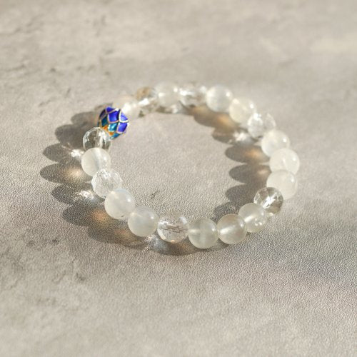 白幽靈切面白水晶藍珐琅串珠手鏈