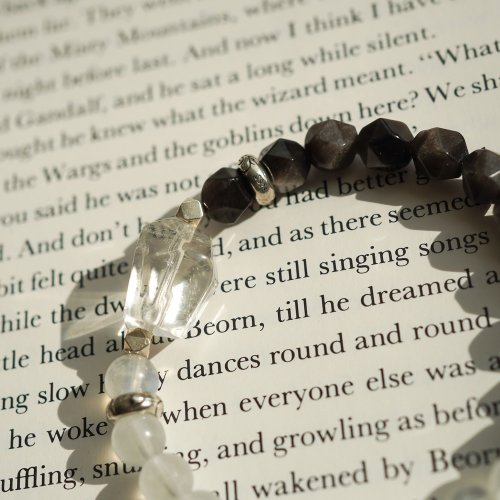 白水晶銀曜石藍月光石925純銀手鏈